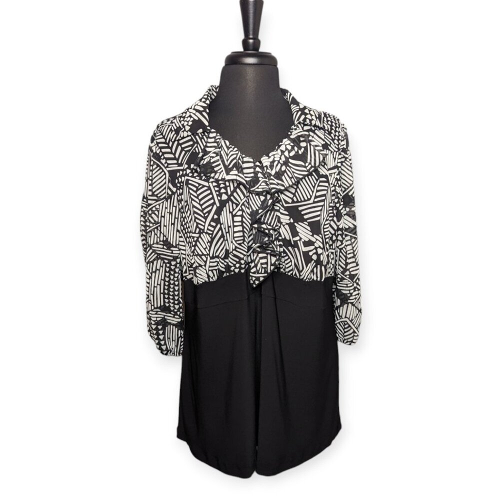Studio 1940 Black & White Long Sleeve Top Size 14/16